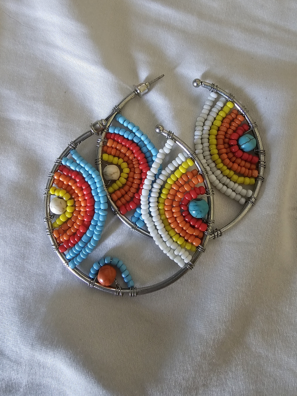 Handmade Multicolor Beaded Hoop Earrings